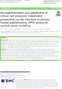 Cover page: De-implementation and substitution of clinical care processes: stakeholder perspectives on the transition to primary human papillomavirus (HPV) testing for cervical cancer screening.