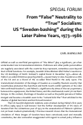 Cover page: From “False” Neutrality to “True” Socialism: US “Sweden-bashing” during the Later Palme Years, 1973–1986