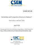 Cover page: Reliability and Competitive Electricity Markets