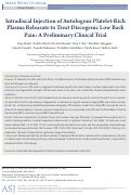 Cover page: Intradiscal Injection of Autologous Platelet-Rich Plasma Releasate to Treat Discogenic Low Back Pain: A Preliminary Clinical Trial.