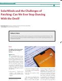 Cover page: SolarWinds and the Challenges of Patching: Can We Ever Stop Dancing With the Devil?