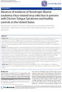 Cover page: Absence of evidence of Xenotropic Murine Leukemia Virus-related virus infection in persons with Chronic Fatigue Syndrome and healthy controls in the United States