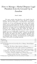 Cover page: How to Manage a Marital Dispute: Legal Pluralism from the Ground Up in Zanzibar