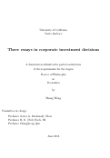 Cover page: Three essays in corporate investment decisions