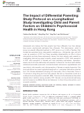 Cover page: The Impact of Differential Parenting: Study Protocol on a Longitudinal Study Investigating Child and Parent Factors on Children’s Psychosocial Health in Hong Kong