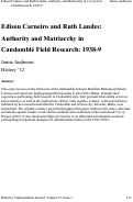 Cover page: Edison Carneiro and Ruth Landes: Authority and Matriarchy in Candomblé Field Research, 1938-9
