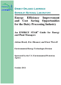 Cover page: Energy Efficiency Improvement and Cost Saving Opportunities for the Dairy Processing Industry: An ENERGY STAR? Guide for Energy and Plant Managers