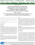 Cover page: Lessons Learned by Community Stakeholders in the Massachusetts Childhood Obesity Research Demonstration (MA-CORD) Project, 2013–2014