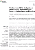 Cover page: The Promise of DNA Methylation in Understanding Multigenerational Factors in Autism Spectrum Disorders