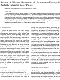 Cover page: Review of Efficient Generation of Ultra-intense Few-cycle Radially Polarized Laser Pulses