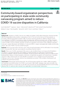 Cover page: Community-based organization perspectives on participating in state-wide community canvassing program aimed to reduce COVID-19 vaccine disparities in California