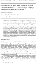 Cover page: Genre Instruction and Critical Literacy in Teacher Education: Features of a Critical Foreign Language Pedagogy in a University Curriculum