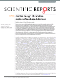 Cover page: On the design of random metasurface based devices.