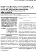 Cover page: Possible new autosomal recessive syndrome of partial agenesis of the corpus callosum, pontine hypoplasia, focal white matter changes, hypotonia, mental retardation, and minor anomalies