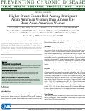 Cover page: Higher Breast Cancer Risk Among Immigrant Asian American Women Than Among US-Born Asian American Women
