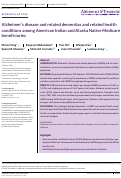 Cover page of Alzheimers disease and related dementias and related health conditions among American Indian and Alaska Native Medicare beneficiaries.
