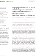 Cover page: Engaging stakeholders to inform national implementation of critical time intervention in a program serving homeless-experienced Veterans