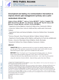 Cover page: Development and Testing of a Communication Intervention to Improve Chronic Pain Management in Primary Care