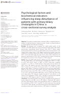 Cover page: Psychological factors and biochemical indicators influencing sleep disturbance of patients with primary biliary cholangitis in China: a cross-sectional survey analysis.