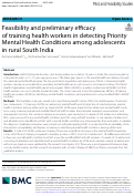 Cover page: Feasibility and preliminary efficacy of training health workers in detecting Priority Mental Health Conditions among adolescents in rural South India