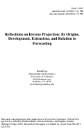 Cover page: Reflections on Inverse Projection: Its Origins, Development, Extensions, and Relation to Forecasting