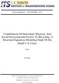 Cover page: Contributions Of Individual, Physical, And Social Environmental Factors To Bicycling: A Structural Equations Modeling Study Of Six Small U.S. Cities