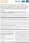 Cover page: Impact of the Coronavirus Disease 2019 Pandemic on Substance Use Disorder Risk Among People Living With Human Immunodeficiency Virus (HIV) Enrolled in HIV Care in the United States: An Interrupted Time Series Analysis.