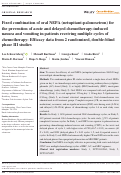 Cover page: Fixed combination of oral NEPA (netupitant‐palonosetron) for the prevention of acute and delayed chemotherapy‐induced nausea and vomiting in patients receiving multiple cycles of chemotherapy: Efficacy data from 2 randomized, double‐blind phase III studies