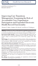 Cover page: Improving Care Transitions Management: Examining the Role of Accountable Care Organization Participation and Expanded Electronic Health Record Functionality.