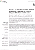 Cover page: Plasma 24-metabolite Panel Predicts Preclinical Transition to Clinical Stages of Alzheimer’s Disease
