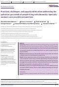 Cover page: Practices, challenges, and opportunities when addressing the palliative care needs of people living with dementia: Specialty memory care provider perspectives