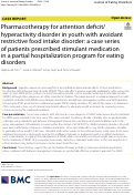 Cover page: Pharmacotherapy for attention deficit/hyperactivity disorder in youth with avoidant restrictive food intake disorder: a case series of patients prescribed stimulant medication in a partial hospitalization program for eating disorders.