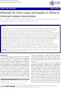 Cover page: Rationale for short course primaquine in Africa to interrupt malaria transmission
