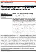 Cover page: Closed magnetic topology in the Venusian magnetotail and ion escape at Venus.