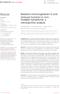 Cover page: Baseline immunoglobulin G and immune function in non-Hodgkin lymphoma: a retrospective analysis