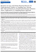 Cover page: Retention in Care and Patient-Reported Reasons for Undocumented Transfer or Stopping Care Among HIV-Infected Patients on Antiretroviral Therapy in Eastern Africa: Application of a Sampling-Based Approach