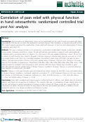 Cover page: Correlation of pain relief with physical function in hand osteoarthritis: randomized controlled trial post-hoc analysis