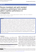 Cover page: Reverse translated and gold standard continuous performance tests predict global cognitive performance in schizophrenia.
