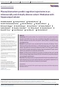 Cover page: Plasma biomarkers predict cognitive trajectories in an ethnoracially and clinically diverse cohort: Mediation with hippocampal volume