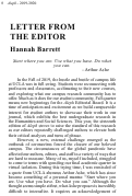 Cover page: Letter from the Editor