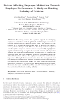 Cover page: Factors Affecting Employee Motivation Towards Employee Performance: A Study on Banking Industry of Pakistan