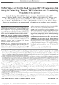 Cover page: Performance of the Bio-Rad Geenius HIV1/2 Supplemental Assay in Detecting “Recent” HIV Infection and Calculating Population Incidence