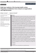 Cover page: Multi‐level analysis of the learning health system: Integrating contributions from research on organizations and implementation