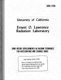 Cover page: SOME RECENT DEVELOPMENTS IN VACUUM TECHNIQUES FOR ACCELERATORS AND STORAGE RINGS