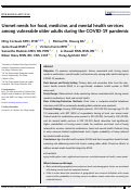 Cover page: Unmet needs for food, medicine, and mental health services among vulnerable older adults during the COVID-19 pandemic.