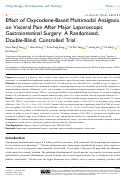 Cover page: Effect of Oxycodone-Based Multimodal Analgesia on Visceral Pain After Major Laparoscopic Gastrointestinal Surgery: A Randomised, Double-Blind, Controlled Trial.