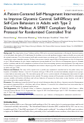 Cover page: A Patient-Centered Self-Management Intervention to Improve Glycemic Control, Self-Efficacy and Self-Care Behaviors in Adults with Type 2 Diabetes Mellitus: A SPIRIT Compliant Study Protocol for Randomized Controlled Trial.