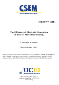 Cover page: The Efficiency of Electricity Generation in the U.S. After Restructuring