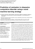 Cover page: Prediction of remission in obsessive compulsive disorder using a novel machine learning strategy