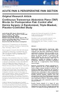 Cover page: Continuous Transversus Abdominis Plane (TAP) Blocks for Postoperative Pain Control after Hernia Surgery: A Randomized, Triple-Masked, Placebo-Controlled Study